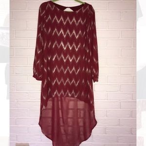 Everly Gold and Maroon Chevron High Low Dress